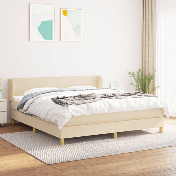 vidaXL Sommier &agrave; lattes de lit avec matelas Cr&egrave;me 180x200 cm Tissu