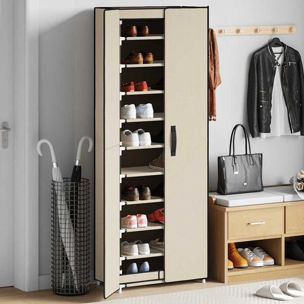 vidaXL Armoire &agrave; chaussures Cr&egrave;me 60x30x166 cm Tissu