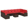 vidaXL Ensemble de canap&eacute; de jardin 11 pcs Marron et rouge polyrotin