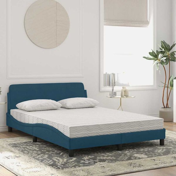 vidaXL Lit avec matelas Dover bleu 140x200 cm velours