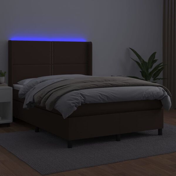 vidaXL Sommier &agrave; lattes de lit matelas LED Marron 140x190cm Similicuir