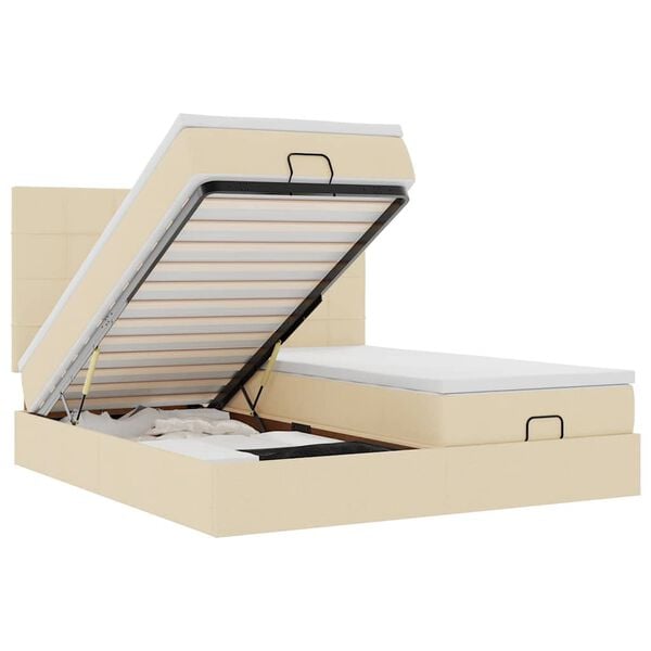VidaXL Cadre de lit ottoman avec matelas cr&egrave;me 200x200cm tissu
