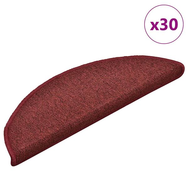 vidaXL Tapis d'escalier 30 pi&egrave;ces 56 x 17 x 3 cm Bordeaux Demi-rond