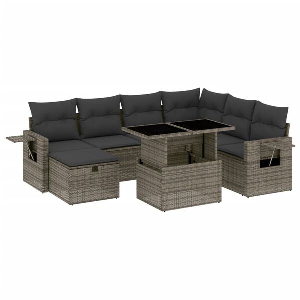 vidaXL Salon de jardin 8 pcs avec coussins gris r&eacute;sine tress&eacute;e