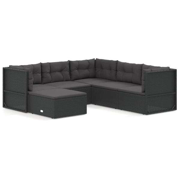 vidaXL Salon de jardin 6 pcs avec coussins Noir R&eacute;sine tress&eacute;e