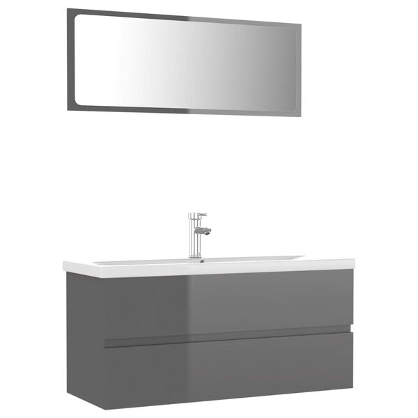 vidaXL Ensemble de meubles de salle de bain Gris brillant Aggloméré