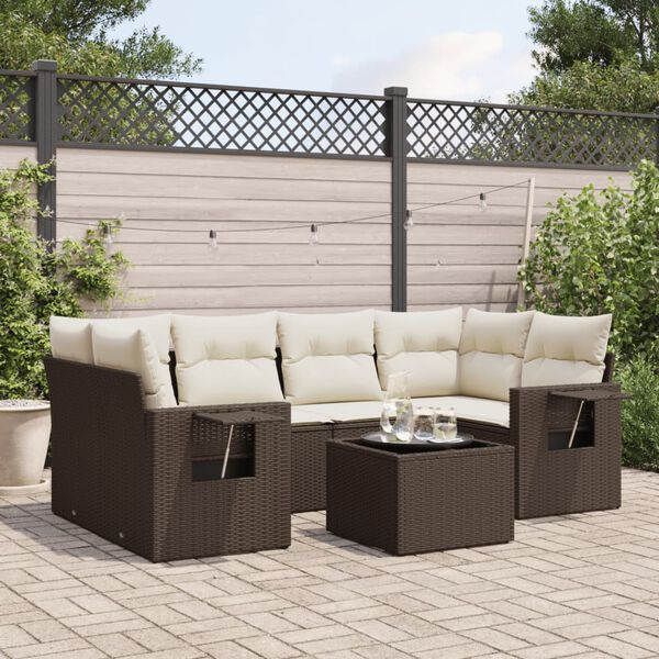 vidaXL Salon de jardin avec coussins 7 pcs marron r&eacute;sine tress&eacute;e