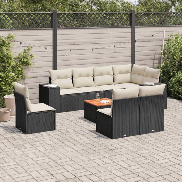 vidaXL Salon de jardin 9 pcs avec coussins noir r&eacute;sine tress&eacute;e