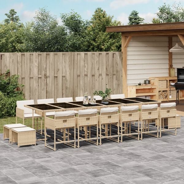 vidaXL Ensemble &agrave; manger de jardin et coussins 17 pcs beige