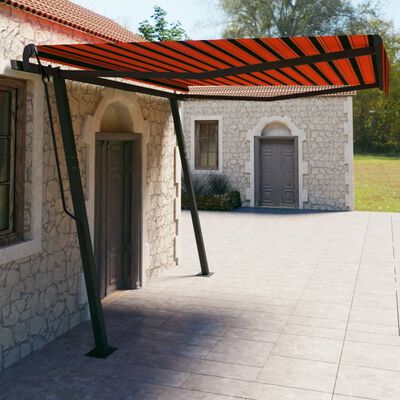 vidaXL Auvent manuel rétractable avec poteaux 4x3 m Orange et marron
