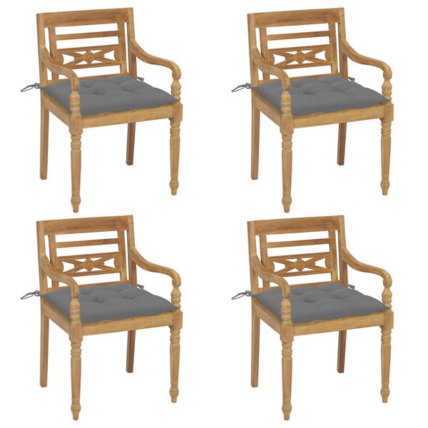 vidaXL Chaises Batavia avec coussins lot de 4 Bois de teck solide