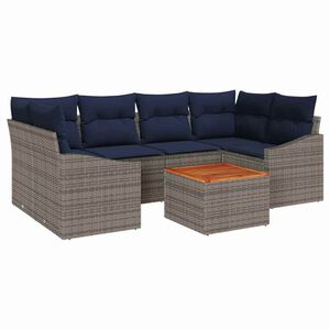 vidaXL Ensemble de canap&eacute; de jardin 7 pcs Gris et bleu marine