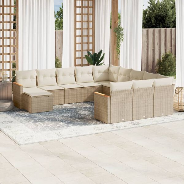 vidaXL Salon de jardin avec coussins 12 pcs beige r&eacute;sine tress&eacute;e
