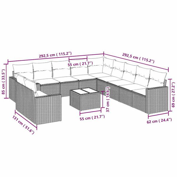 vidaXL Salon de jardin avec coussins 12 pcs gris clair résine tressée