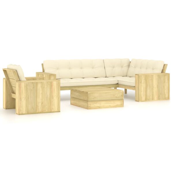 vidaXL Salon de jardin 3 pcs avec coussins bois de pin impr&eacute;gn&eacute;