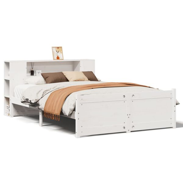 vidaXL Lit bibliothèque sans matelas blanc 150x200 cm bois pin massif