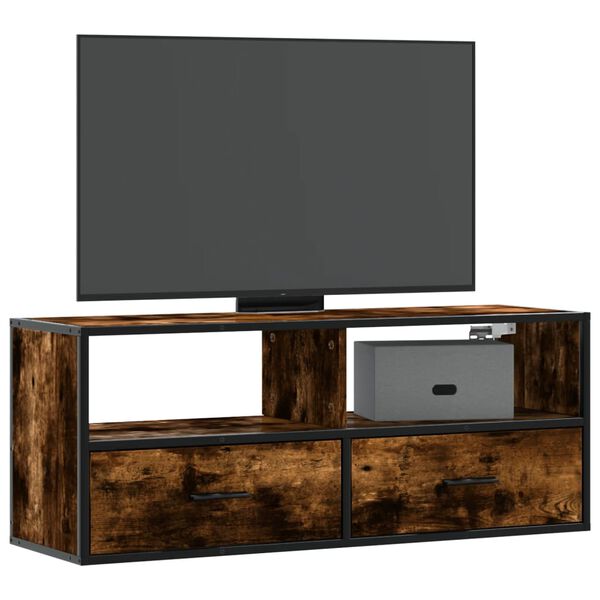 vidaXL Meuble TV ch&ecirc;ne fum&eacute; 100x31x39,5 cm bois d'ing&eacute;nierie et m&eacute;tal