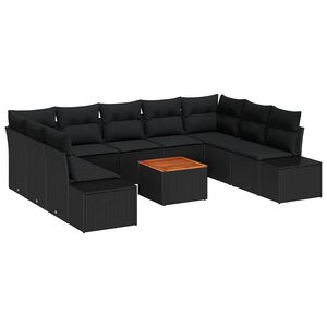 vidaXL Ensemble de canap&eacute; de jardin 10 pc Noir polyrotin