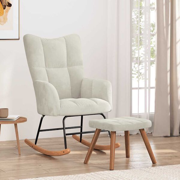 vidaXL Chaise à bascule avec repose-pied Blanc crème Velours