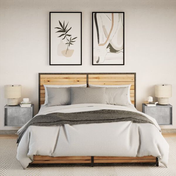 vidaXL Tables de chevet murales avec lumi&egrave;res LED 2 pcs gris b&eacute;ton