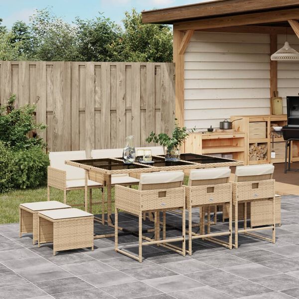vidaXL Ensemble &agrave; manger de jardin et coussins 11 pcs beige poly rotin