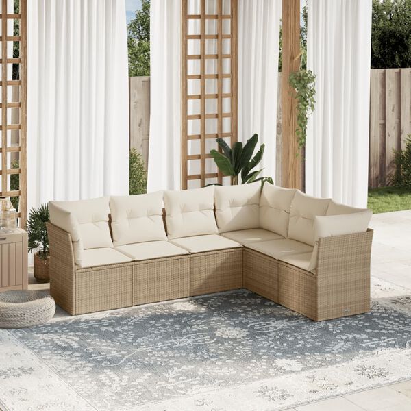 vidaXL Salon de jardin avec coussins 6 pcs beige r&eacute;sine tress&eacute;e