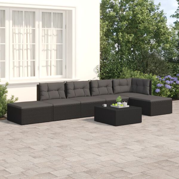 vidaXL Salon de jardin 6 pcs avec coussins Noir R&eacute;sine tress&eacute;e