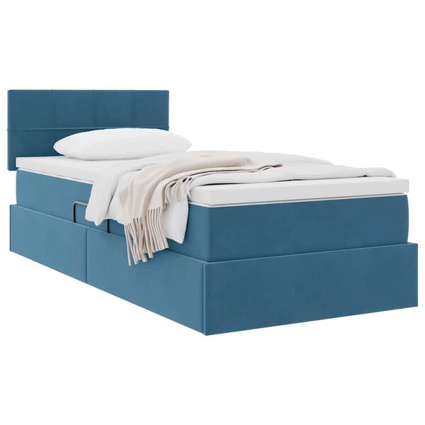 vidaXL Lit de Rangement avec matelas Bleu fonc&eacute; 90 x 190 cm Velours