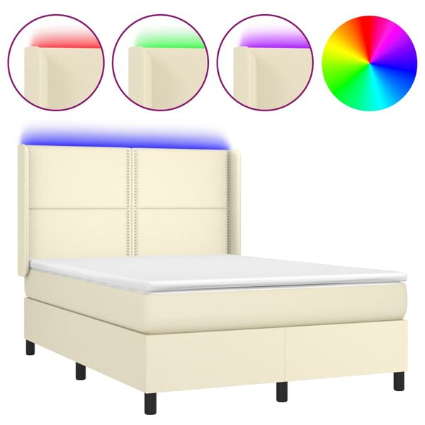 vidaXL Sommier à lattes de lit matelas LED Crème 140x190 cm Similicuir