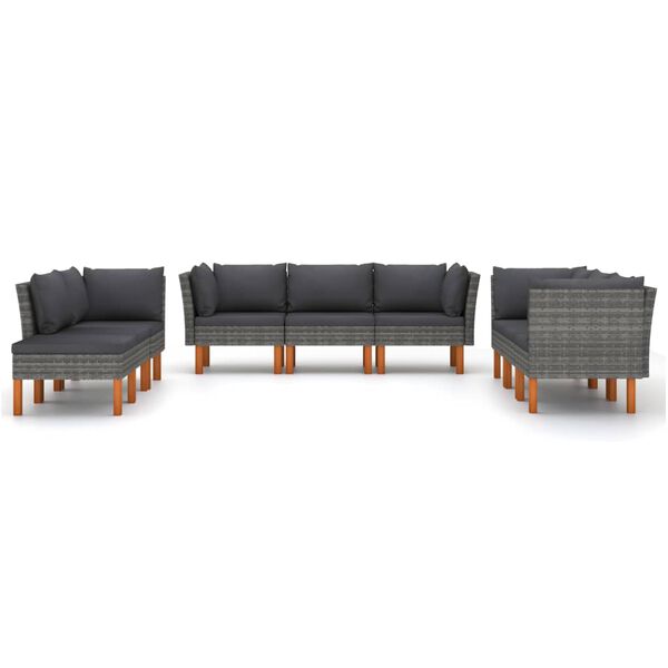 vidaXL Salon de jardin 9 pcs avec coussins R&eacute;sine tress&eacute;e Gris