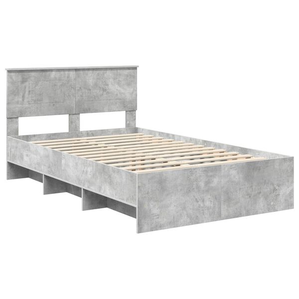 vidaXL Cadre de lit Gris b&eacute;ton 120 x 123 cm Bois d'ing&eacute;nierie