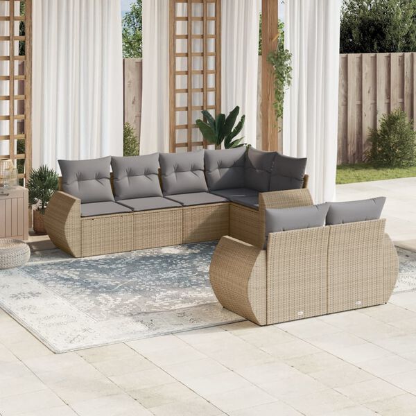 vidaXL Salon de jardin avec coussins 7 pcs beige r&eacute;sine tress&eacute;e