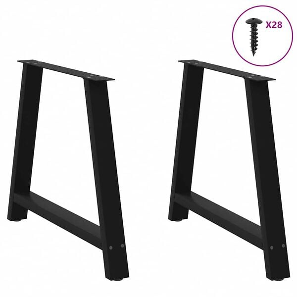 vidaXL Pieds de table &agrave; manger en forme de A, 2 pi&egrave;ces, noir, 100 x (72-73) cm, acier