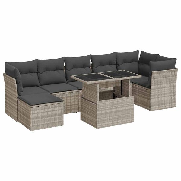 vidaXL Salon de jardin 8 pcs avec coussins gris clair r&eacute;sine tress&eacute;e