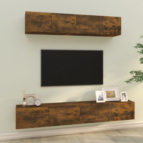 vidaXL Ensemble de meubles TV 4 pcs Ch&ecirc;ne fum&eacute; Bois d'ing&eacute;nierie