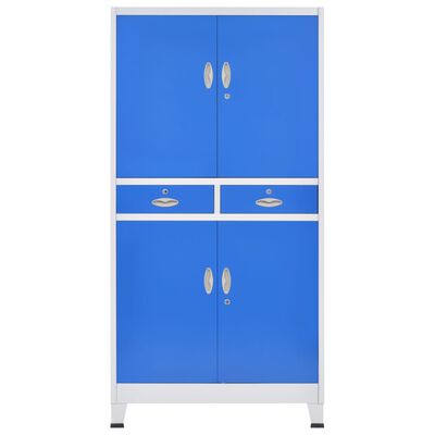 vidaXL Armoire de bureau avec 4 portes Métal 90x40x180 cm Gris et bleu