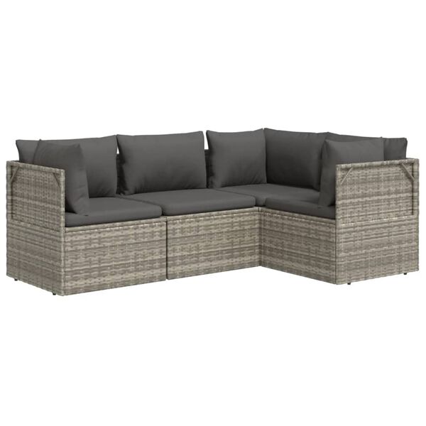 vidaXL Salon de jardin 4 pcs avec coussins Gris R&eacute;sine tress&eacute;e