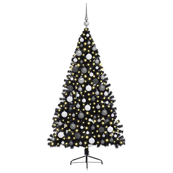 vidaXL Sapin de No&euml;l artificiel pr&eacute;-&eacute;clair&eacute; Noir 180 cm PVC