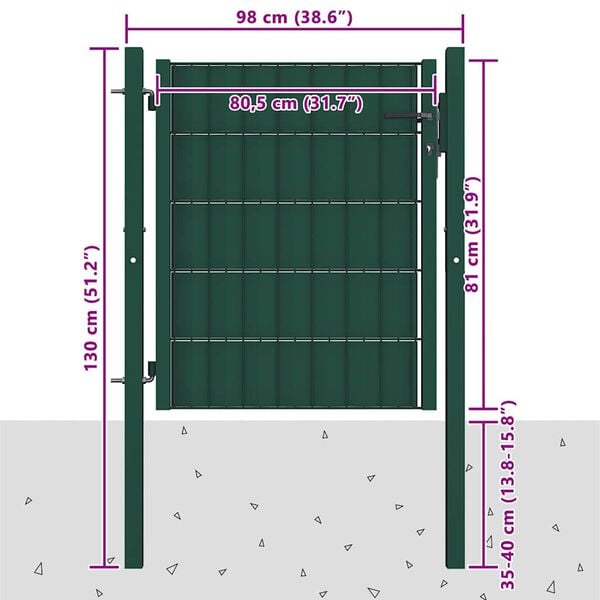 vidaXL Portail de cl&ocirc;ture PVC et acier 100x81 cm Vert