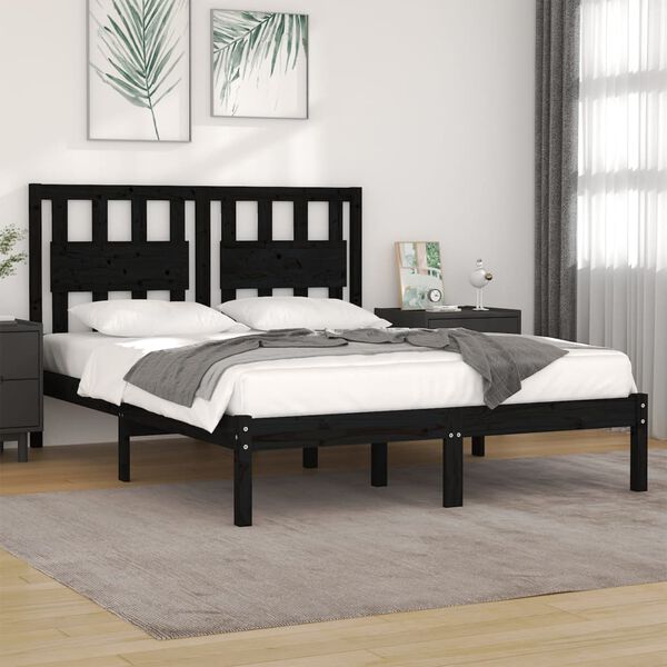 vidaXL Cadre de lit sans matelas noir bois massif