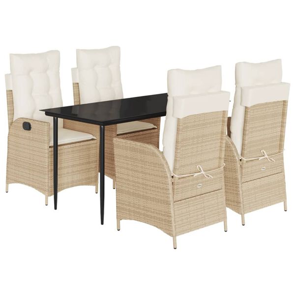 vidaXL Ensemble &agrave; manger de jardin avec coussins 5pcs Beige poly rotin