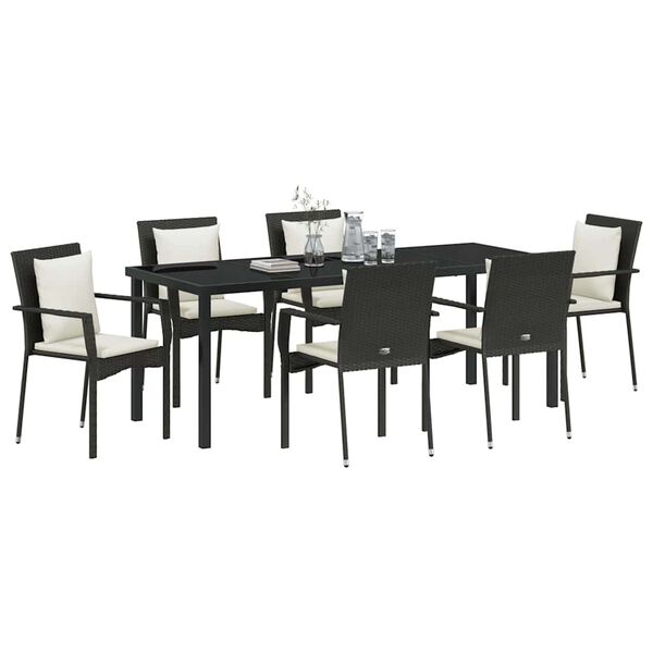 vidaXL Ensemble de salle &agrave; manger pour jardin 7 pcs Noir polyrotin