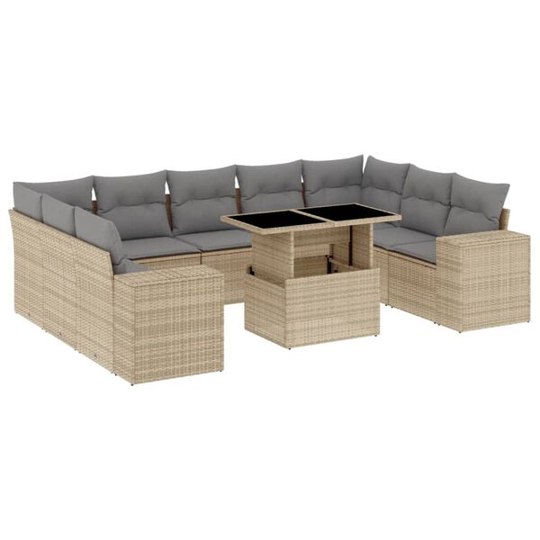 vidaXL Salon de jardin avec coussins 10 pcs beige r&eacute;sine tress&eacute;e