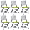 vidaXL Chaises pliables d'extérieur lot de 6 et coussins Bois d'acacia