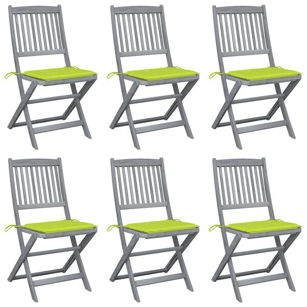 vidaXL Chaises pliables d'extérieur lot de 6 et coussins Bois d'acacia