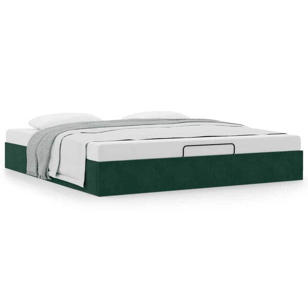 vidaXL Cadre de lit ottoman sans matelas vert fonc&eacute; 200x200 cm velours