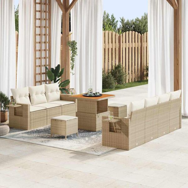 vidaXL Ensemble de canap&eacute; de jardin avec coussin 10 pcs beige et cr&egrave;me