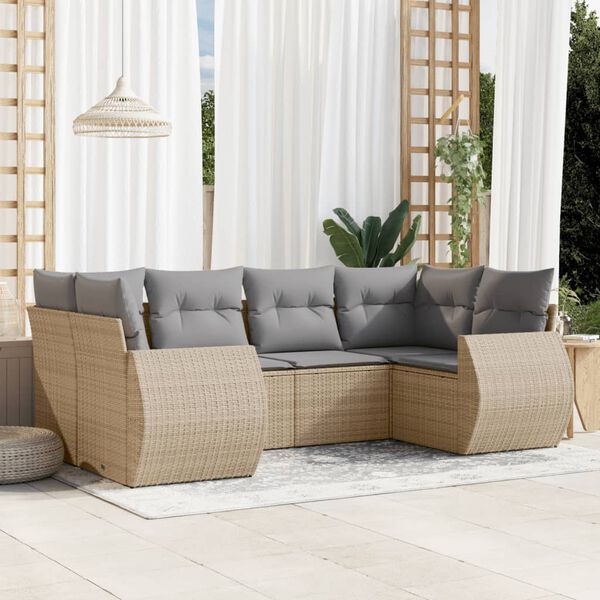 vidaXL Salon de jardin avec coussins 6 pcs beige r&eacute;sine tress&eacute;e
