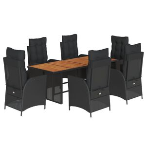 vidaXL Ensemble &agrave; manger de jardin coussins 7pcs Noir R&eacute;sine tress&eacute;e