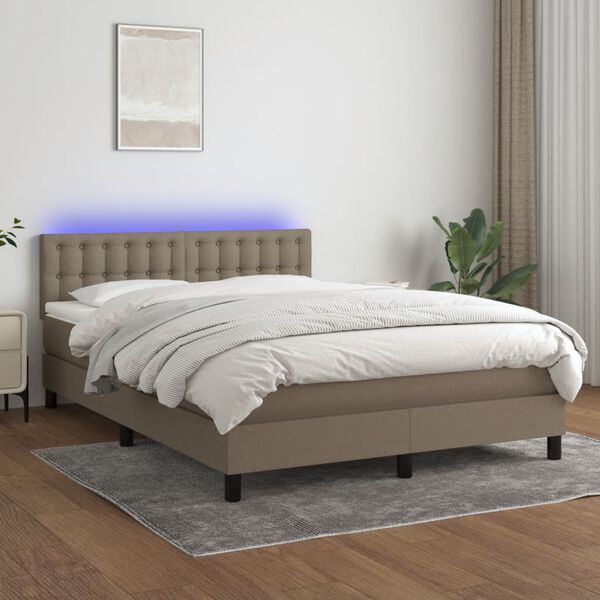 vidaXL Sommier &agrave; lattes de lit avec matelas LED Taupe 140x190 cm Tissu